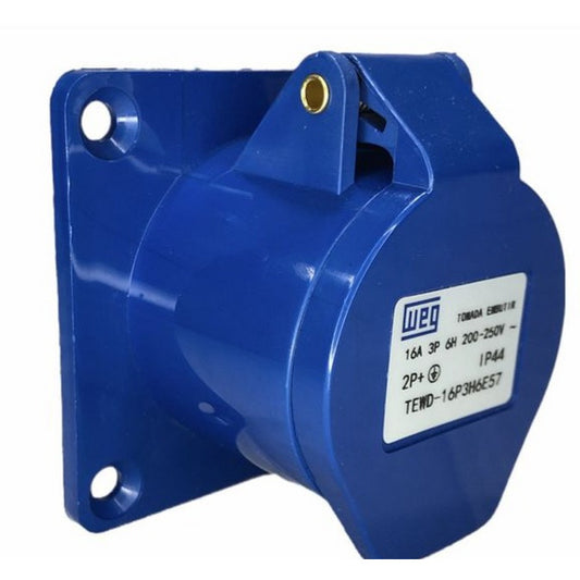 tomada industrial embutir 3P+T 16A 9H azul 200~250Vca IP44 linha standard TEWD-16P4H9E57 WEG 14684949 [12.12.02.001]