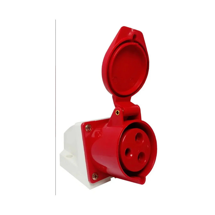 tomada industrial sobrepor 2P+T 32A 9H vermelho 380~440Vca IP44 linha standard TSWD-32P3H9E53 WEG 14684731 [12.14.02.002